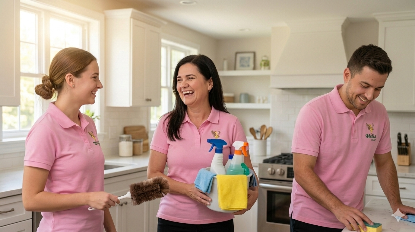 Meli's Maid team with cleaning supplies